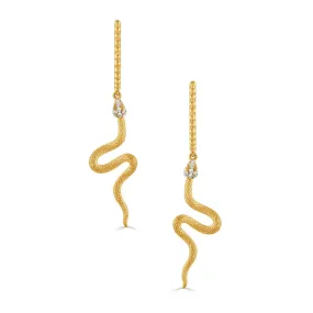 18K YELLOW GOLD SERPENT EARRINGS IN SATIN FINISH WITH BEADED GOLD UTOP