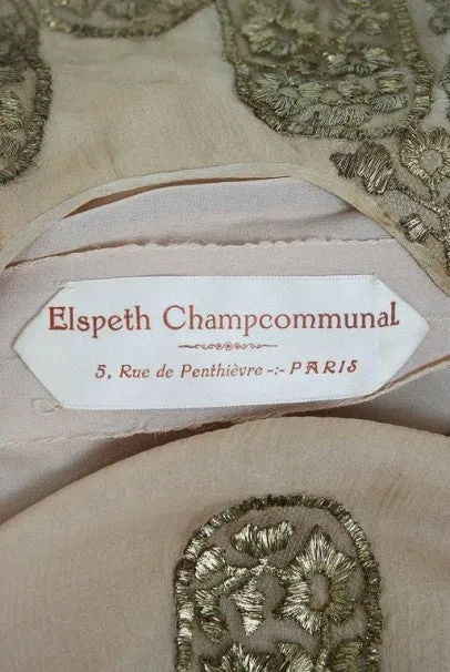 1925 Elspeth Champcommunal Haute-Couture Metallic Gold Lame Silk Flapper Dress