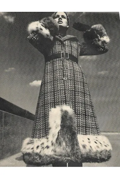 1970 Christian Dior Documented Wool Tweed & Lynx Fur Belted Princess Coat