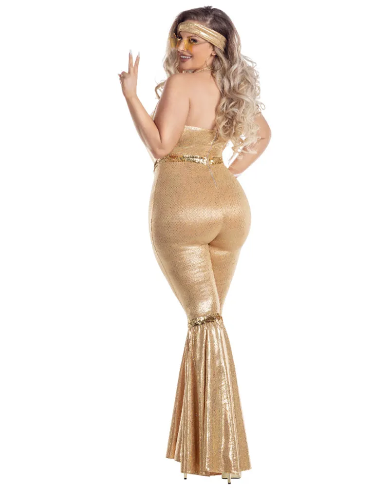 1970s Disco Queen Gold Deluxe Plus Size Womens Costume