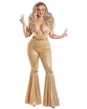 1970s Disco Queen Gold Deluxe Plus Size Womens Costume