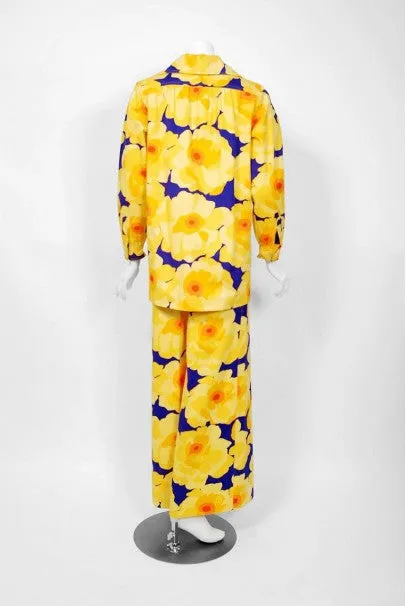 1972 Yves Saint Laurent Haute Couture Large-Scale Floral Print Pantsuit Ensemble