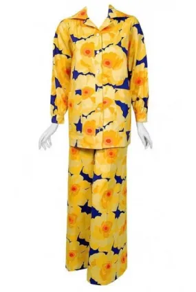 1972 Yves Saint Laurent Haute Couture Large-Scale Floral Print Pantsuit Ensemble