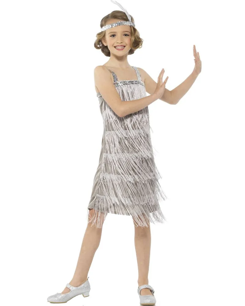 20s Silver Flapper Girls Costume