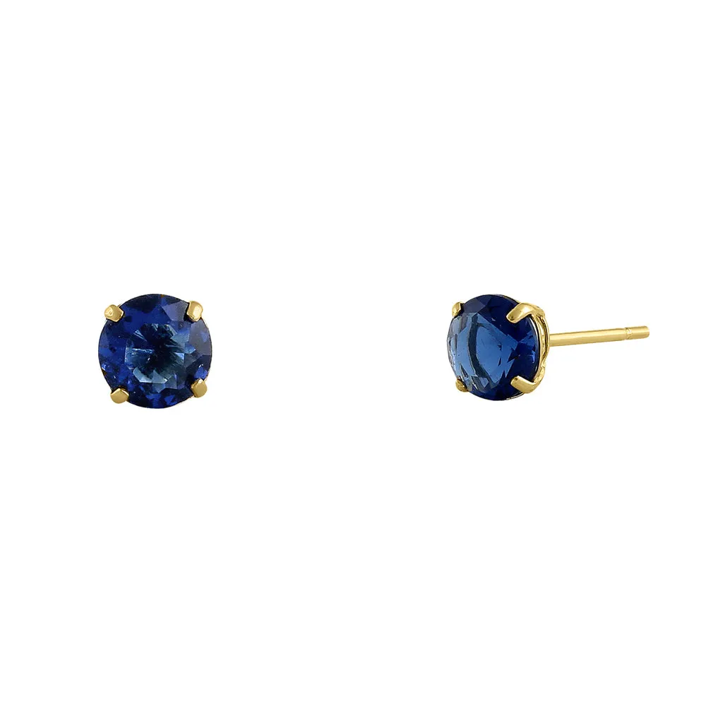 .5 ct Solid 14K Yellow Gold 4mm Round Cut Blue Sapphire CZ Earrings