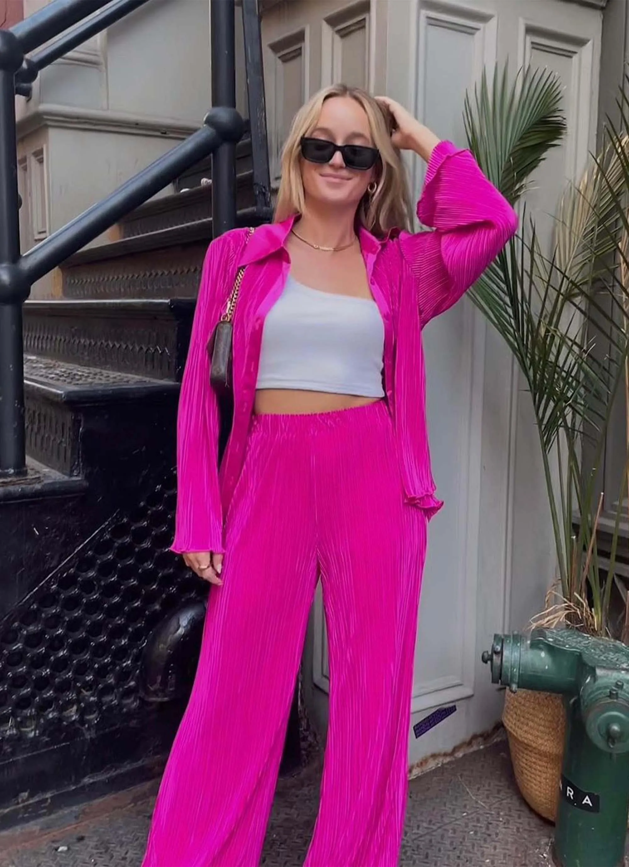 90s Muse Plisse Pants - Magenta