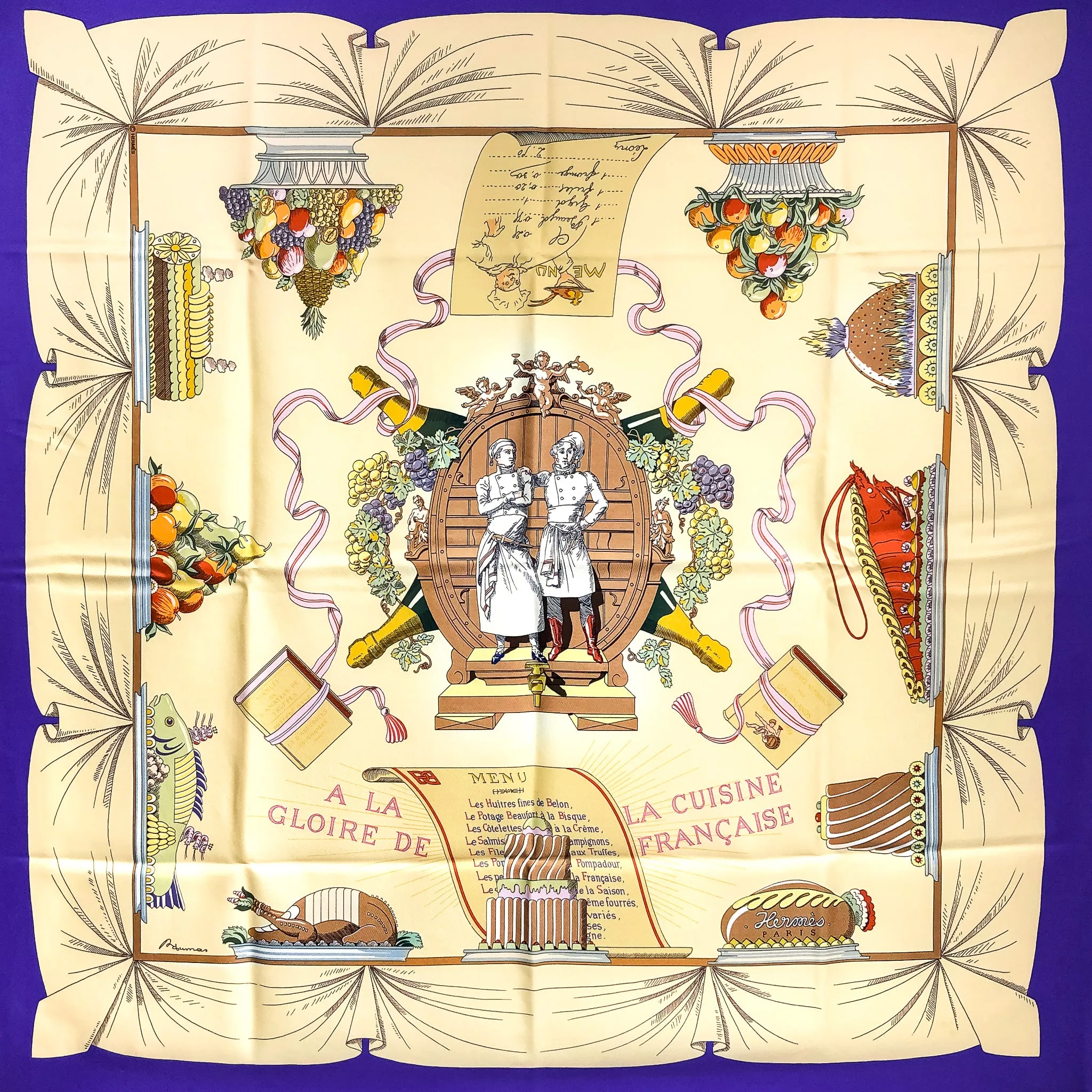 A La Gloire De La Cuisine Francaise Hermes Scarf by Dumas 90 cm Silk