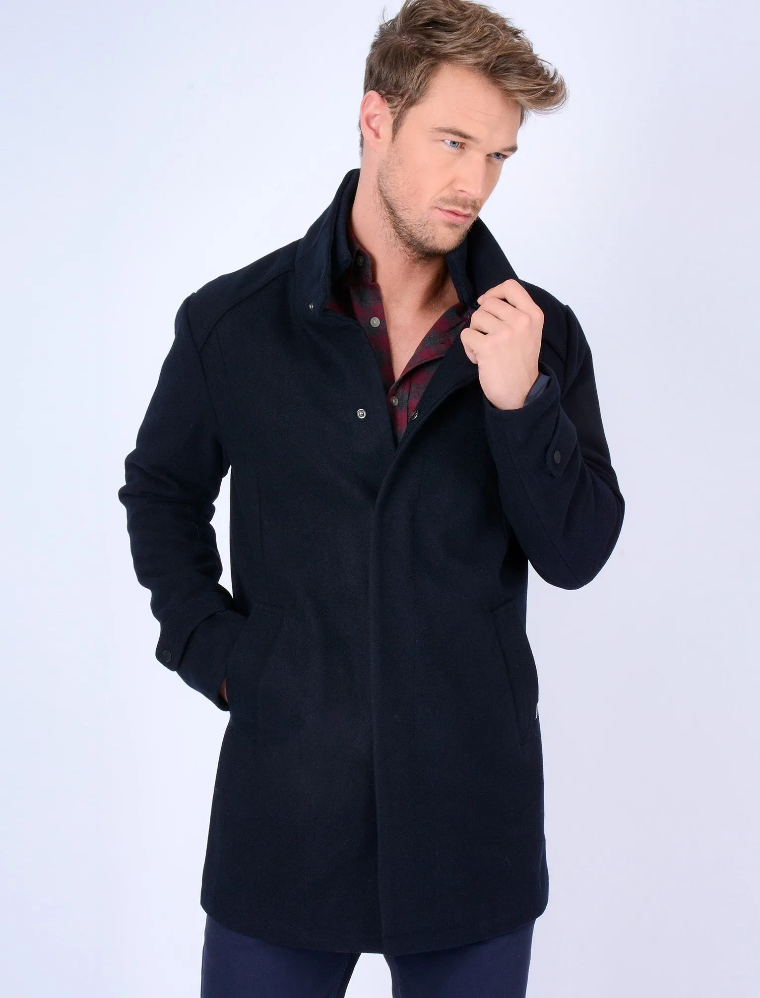 Ackroyd Wool Rich Coat in Navy Melton - Tokyo Laundry