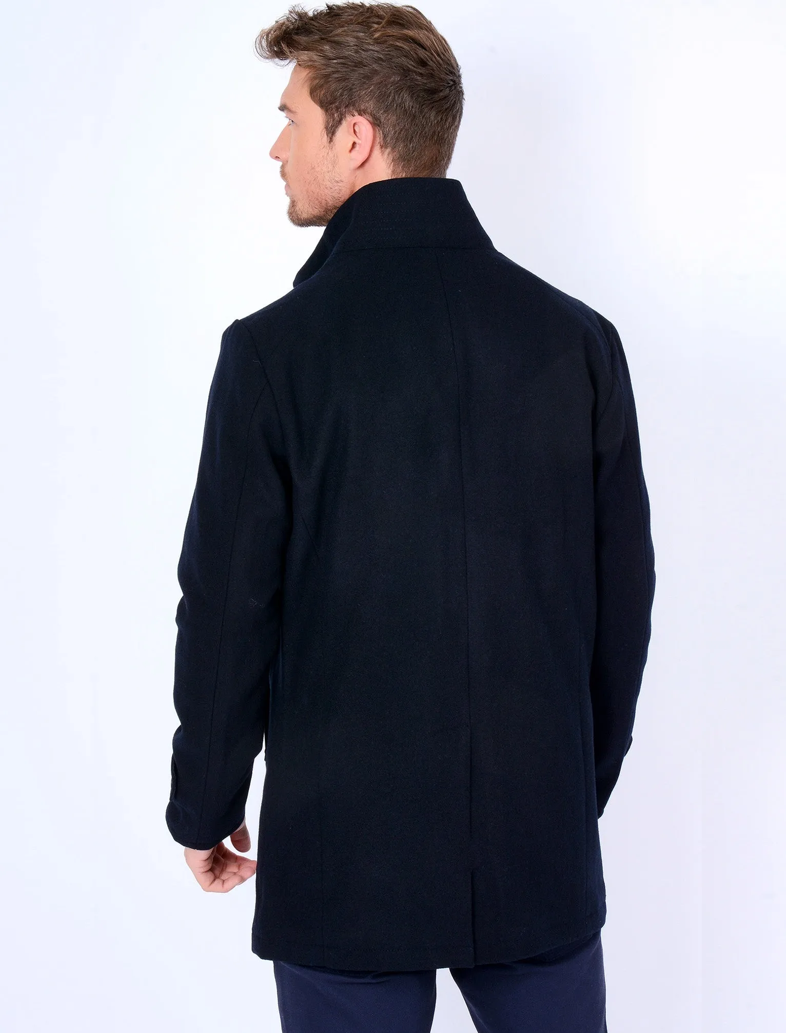 Ackroyd Wool Rich Coat in Navy Melton - Tokyo Laundry