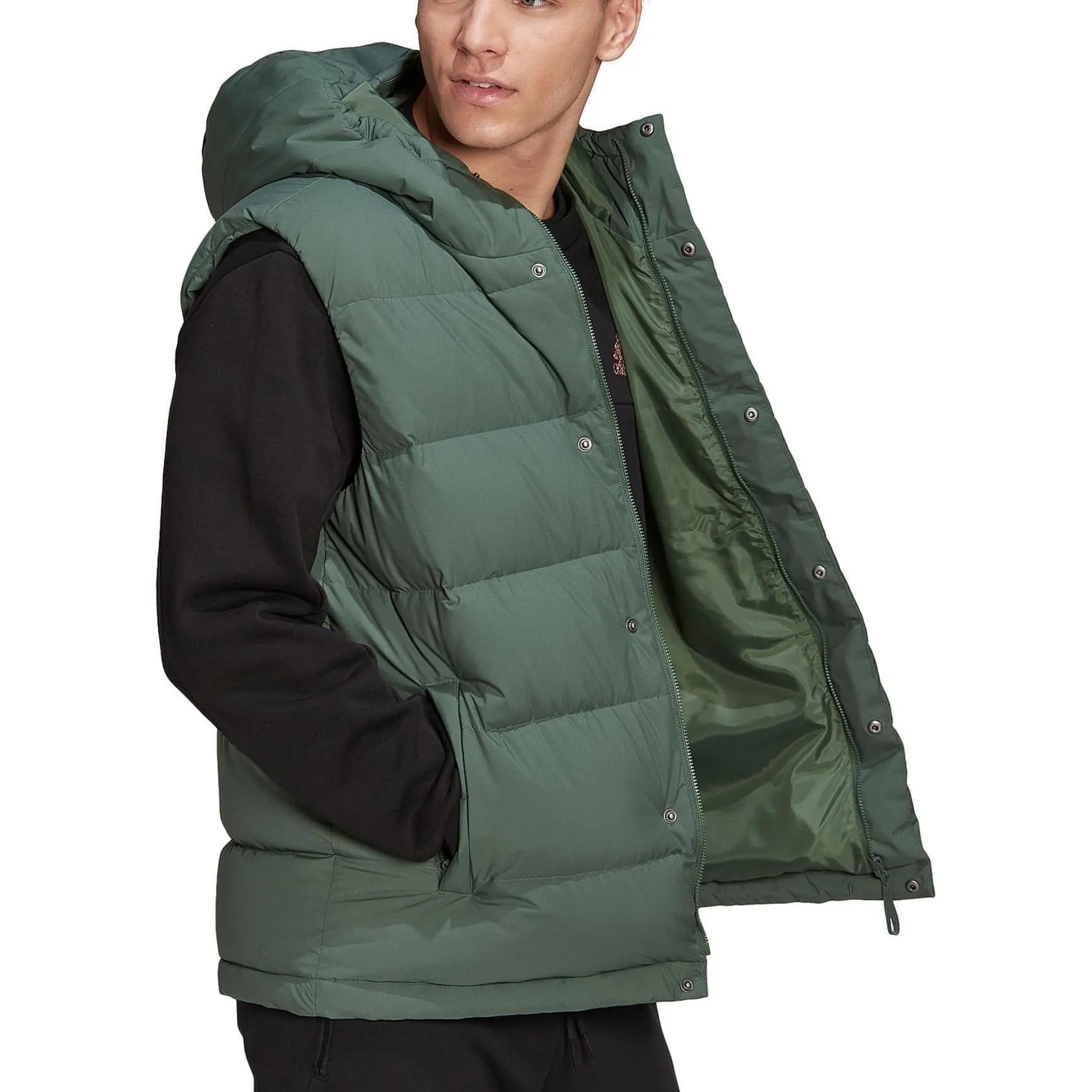 adidas Helionic Hooded Mens Down Gilet - Green