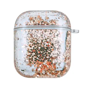 AirPods (1 & 2. gen.) Plastik Cover - Gennemsigtig m. Guld Glitter Vandfald