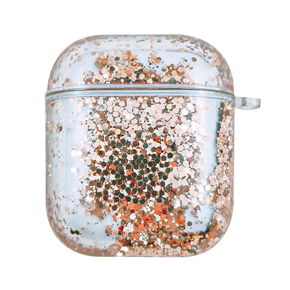 AirPods (1 & 2. gen.) Plastik Cover - Gennemsigtig m. Guld Glitter Vandfald