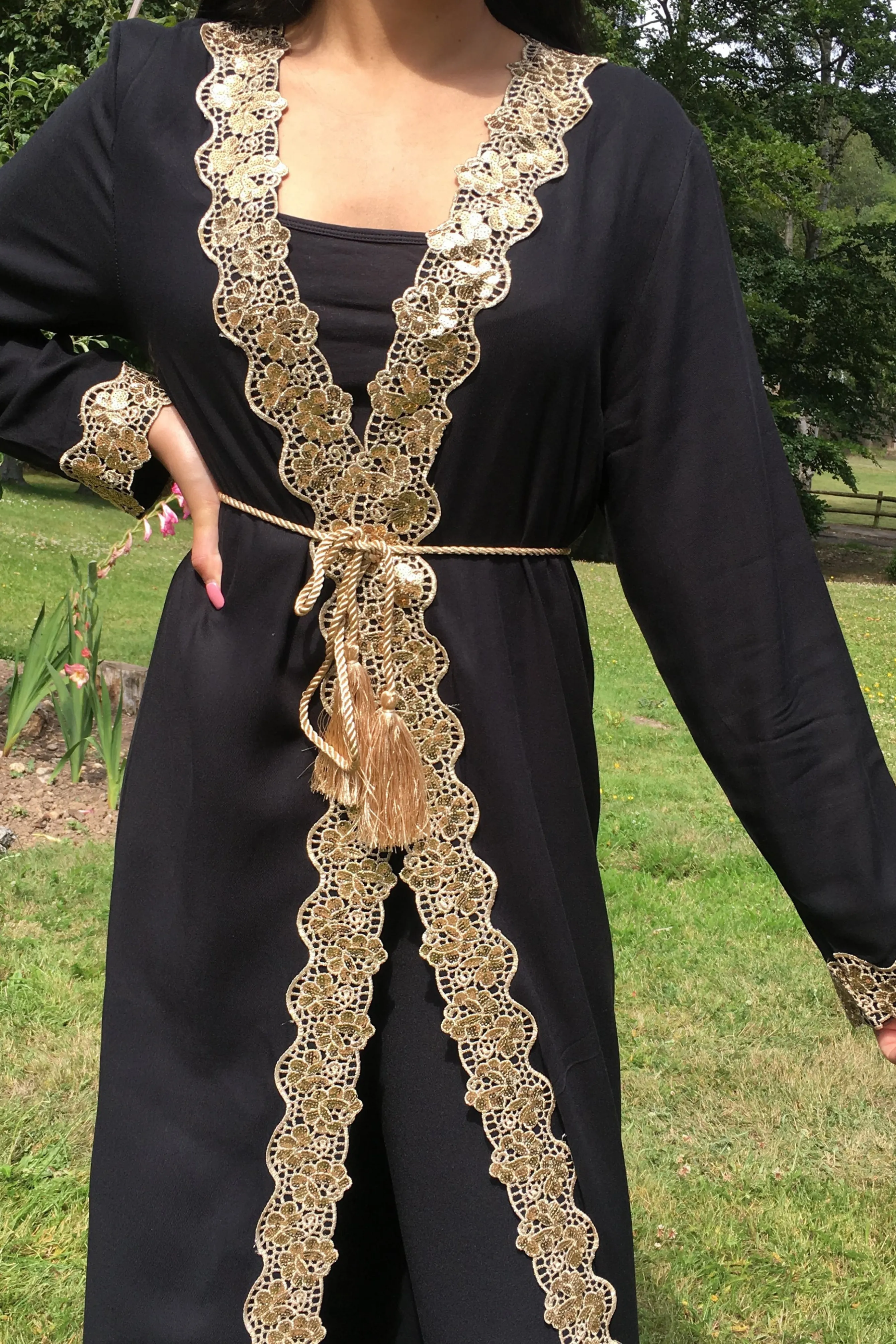 ALEEYAH BELTED KIMONO WITH GOLD EMBROIDERY