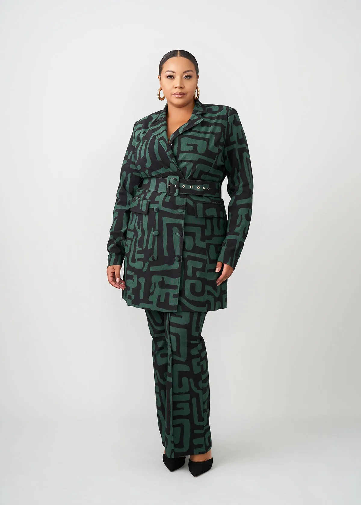 Aniq Women's African Print Stretch Blazer Dress (Black Malachite Geometric)