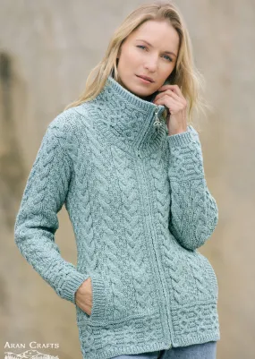 Aran Crafts Double Collar Trinity Cardigan | Mermaid