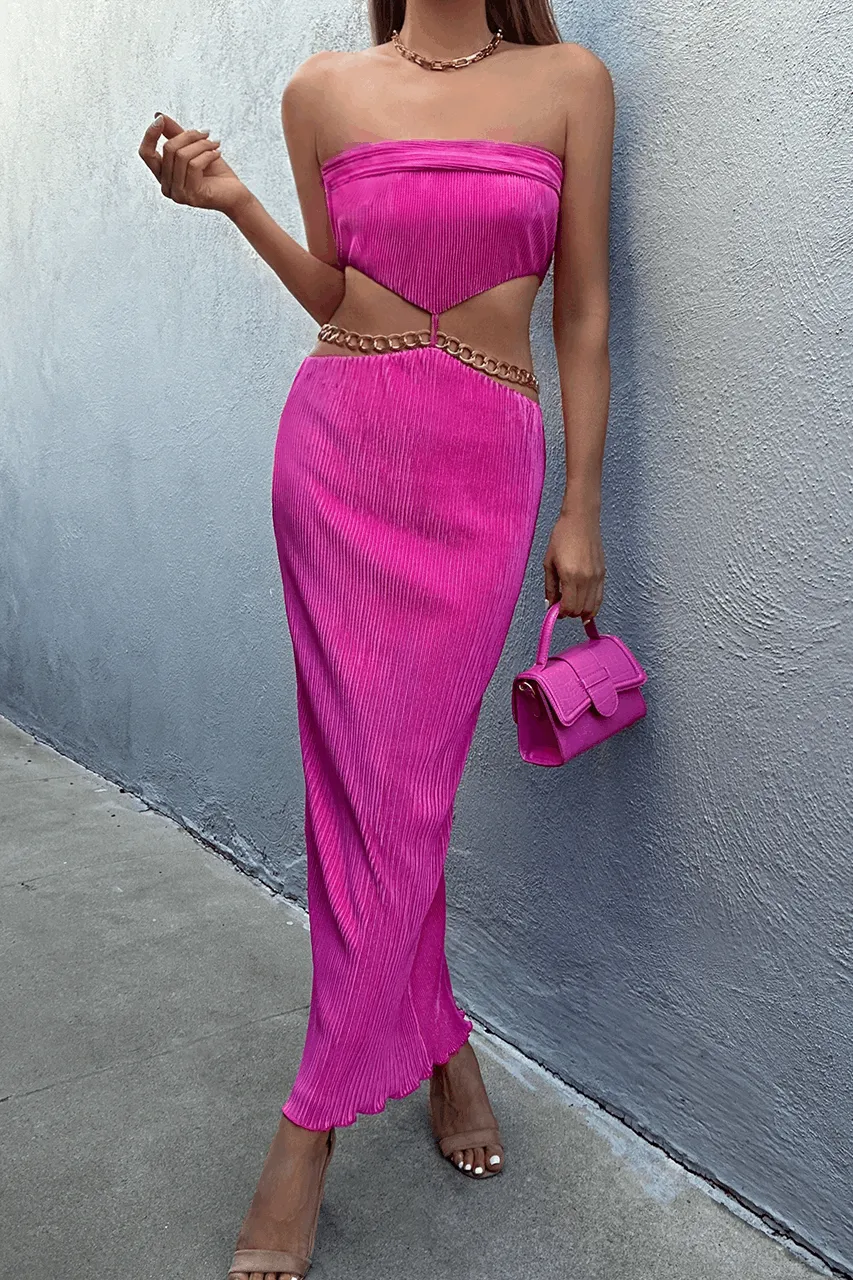 ASH STRAPLESS DRESS - FUCHSIA