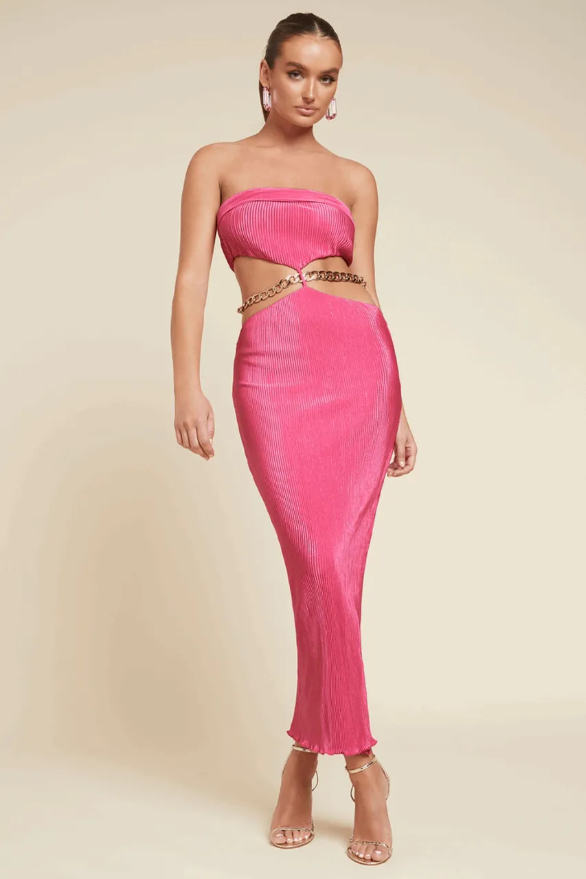 ASH STRAPLESS DRESS - FUCHSIA