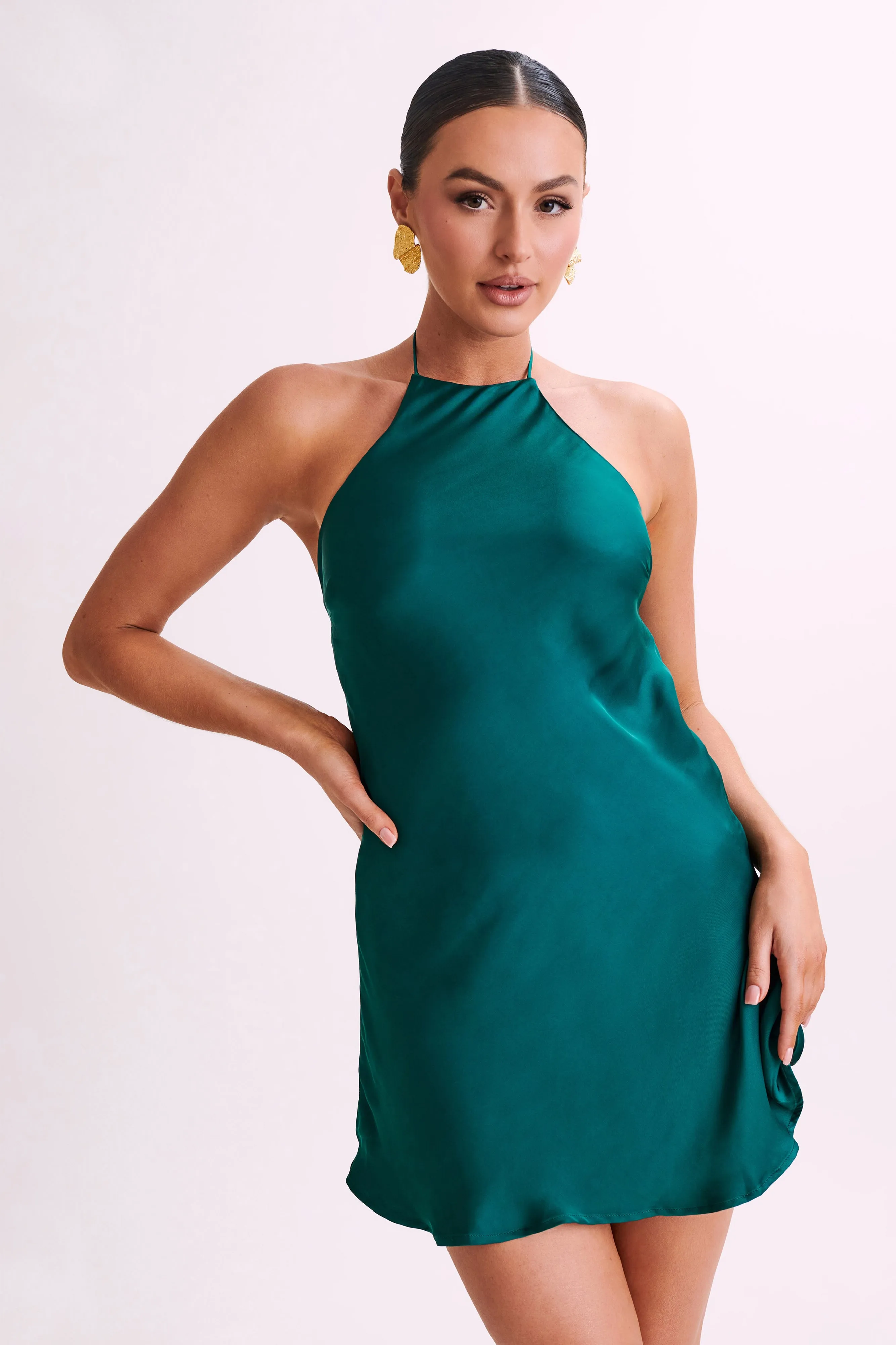 Atlas Satin Bow Mini Dress - Emerald