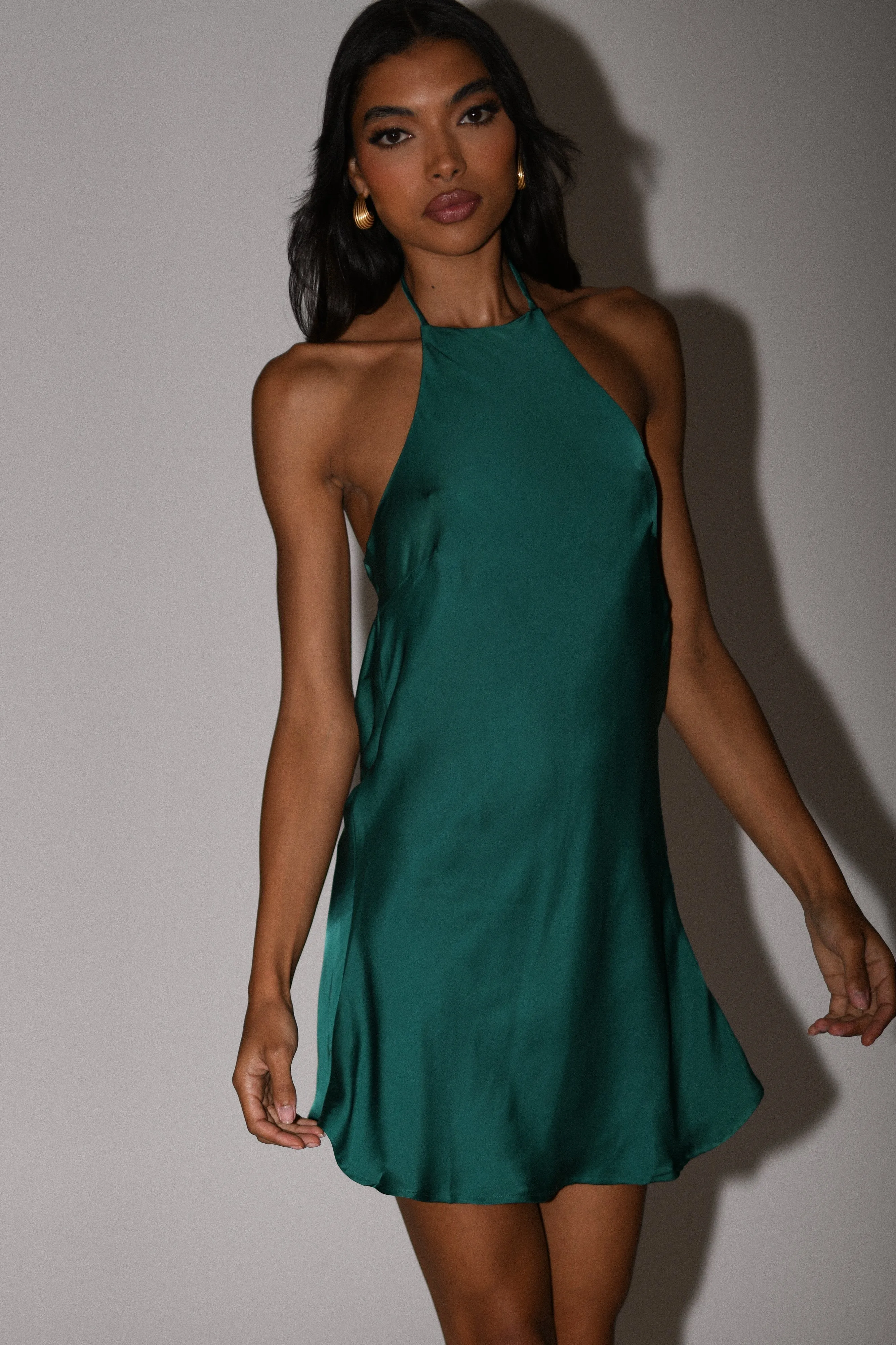 Atlas Satin Bow Mini Dress - Emerald