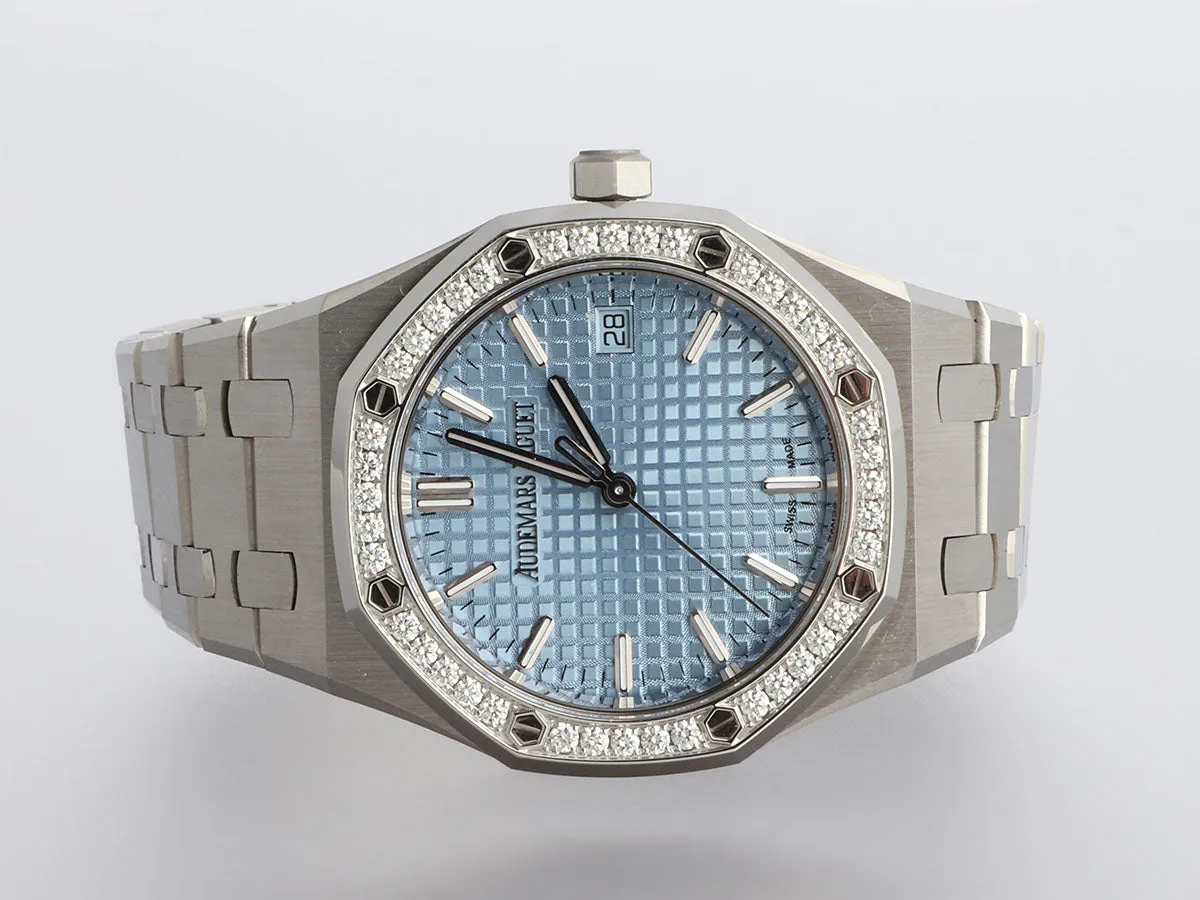 Audemars Piguet 50th Anniversary Stainless Steel Diamond Ice Blue Dial Royal Oak Watch 34mm