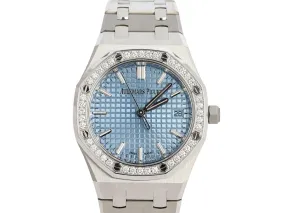 Audemars Piguet 50th Anniversary Stainless Steel Diamond Ice Blue Dial Royal Oak Watch 34mm