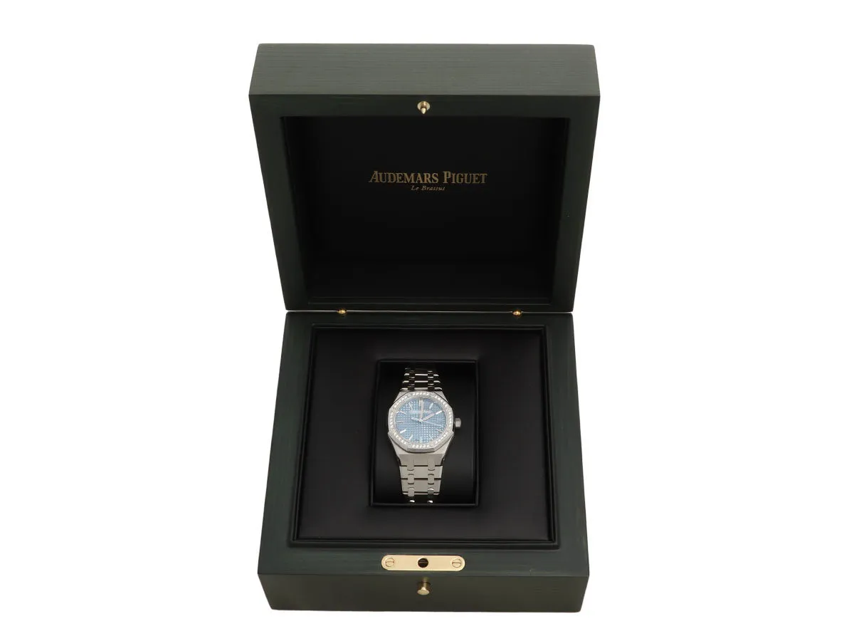 Audemars Piguet 50th Anniversary Stainless Steel Diamond Ice Blue Dial Royal Oak Watch 34mm