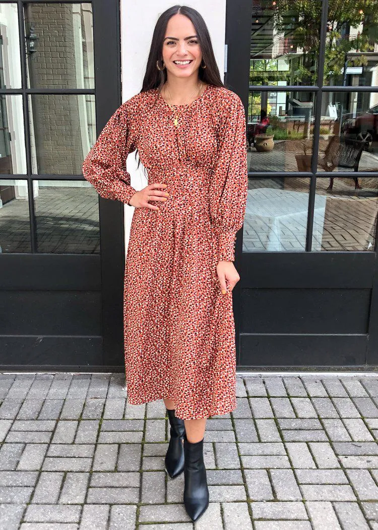 BB Dakota Wild in Style Long Sleeve Midi Dress - Rust ***FINAL SALE***