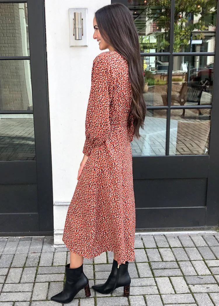 BB Dakota Wild in Style Long Sleeve Midi Dress - Rust ***FINAL SALE***