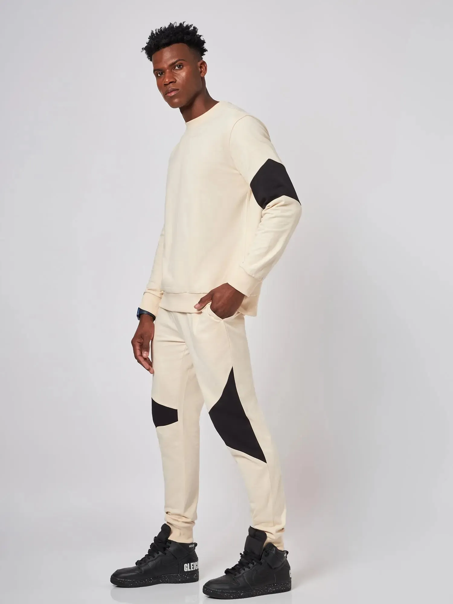 Beirut Beige and Black Patchwork Sweatshirt