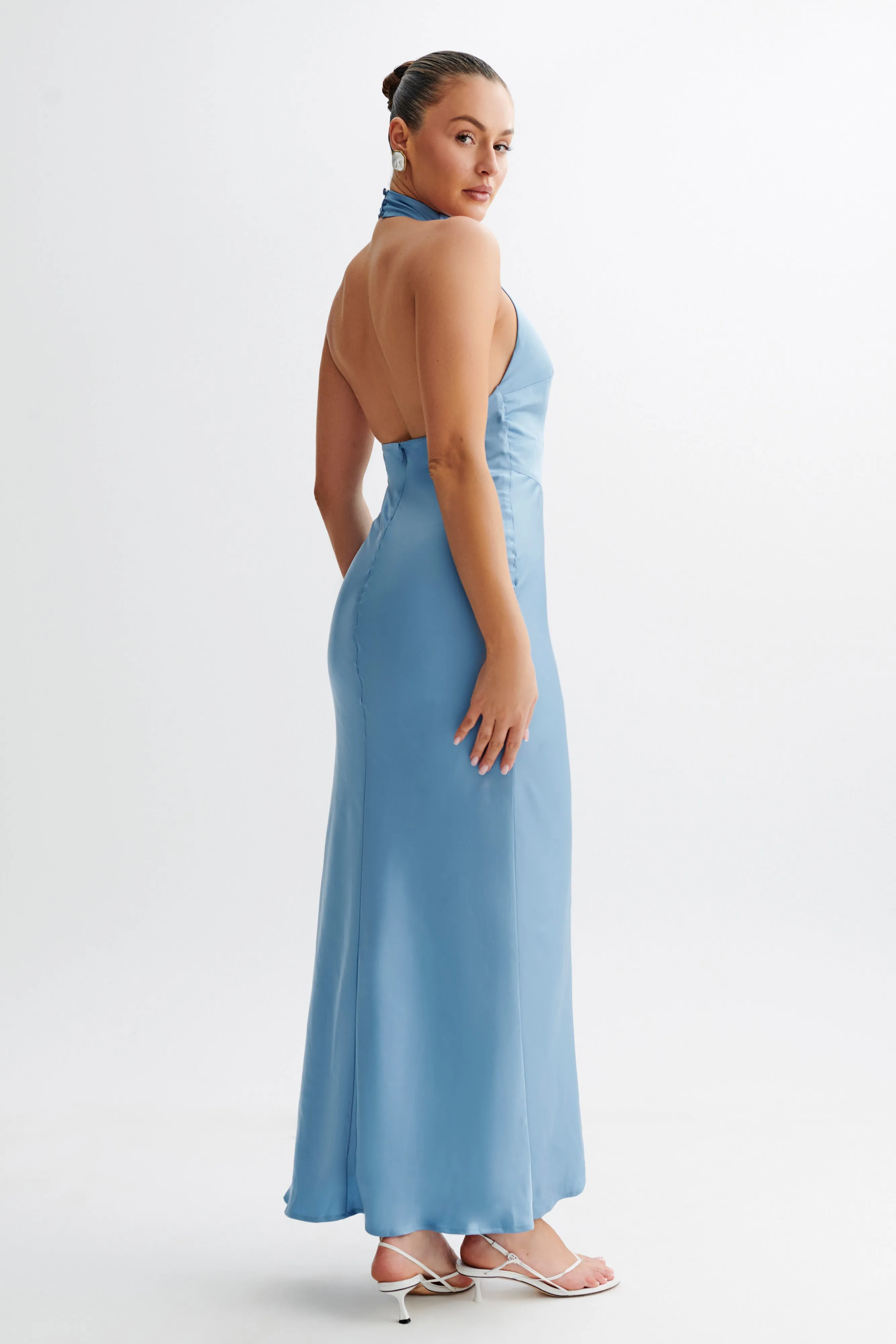 Belladonna Satin Halter Maxi Dress - Iris Blue