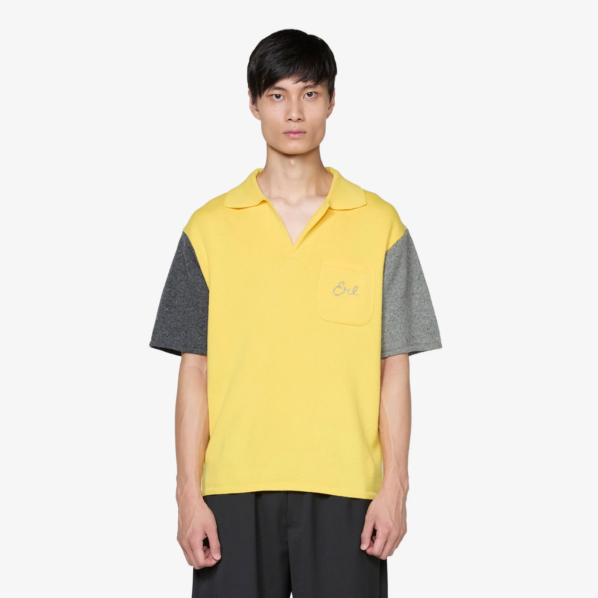 Bicolour Polo Shirt with Logo Embroidery Yellow