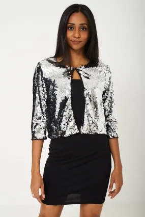 BIK BOK Silver Disco Sequin Cardigan