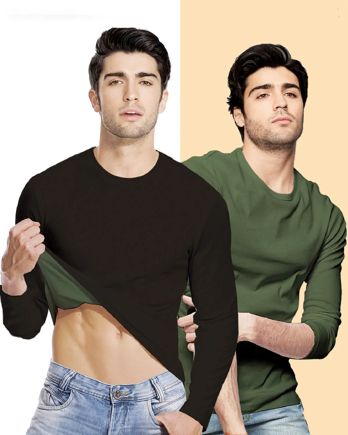 Black & Olive Green Reversible T-Shirt (Pack of 1)