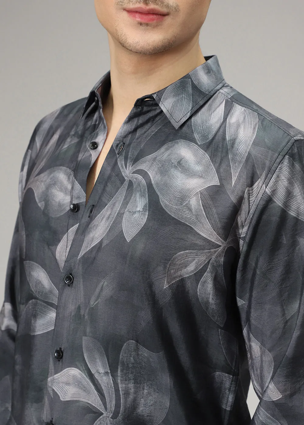 Black Line Floral Print Shirt