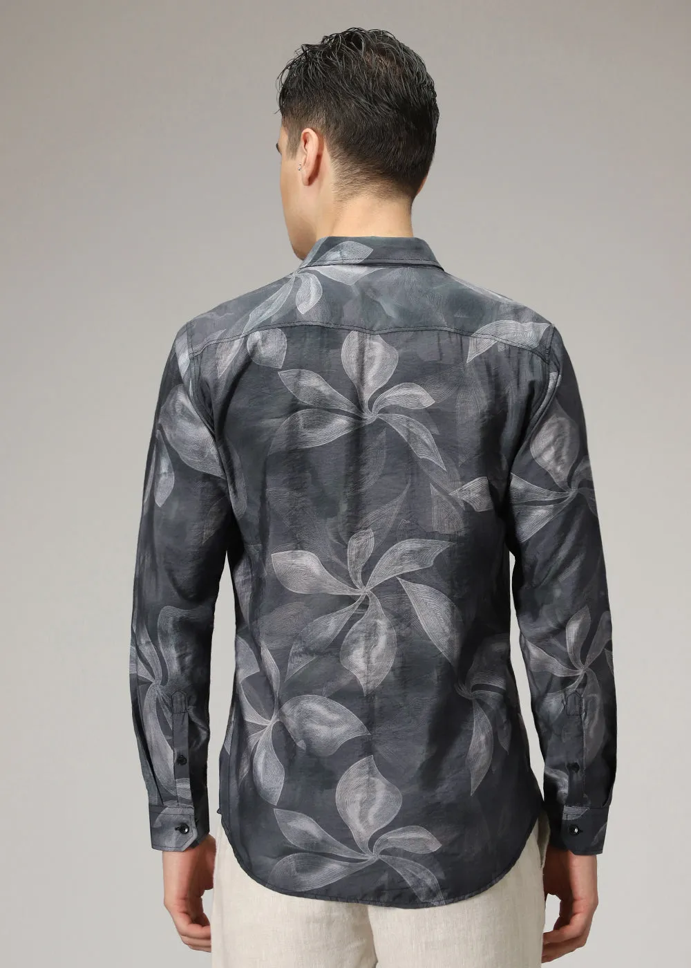 Black Line Floral Print Shirt