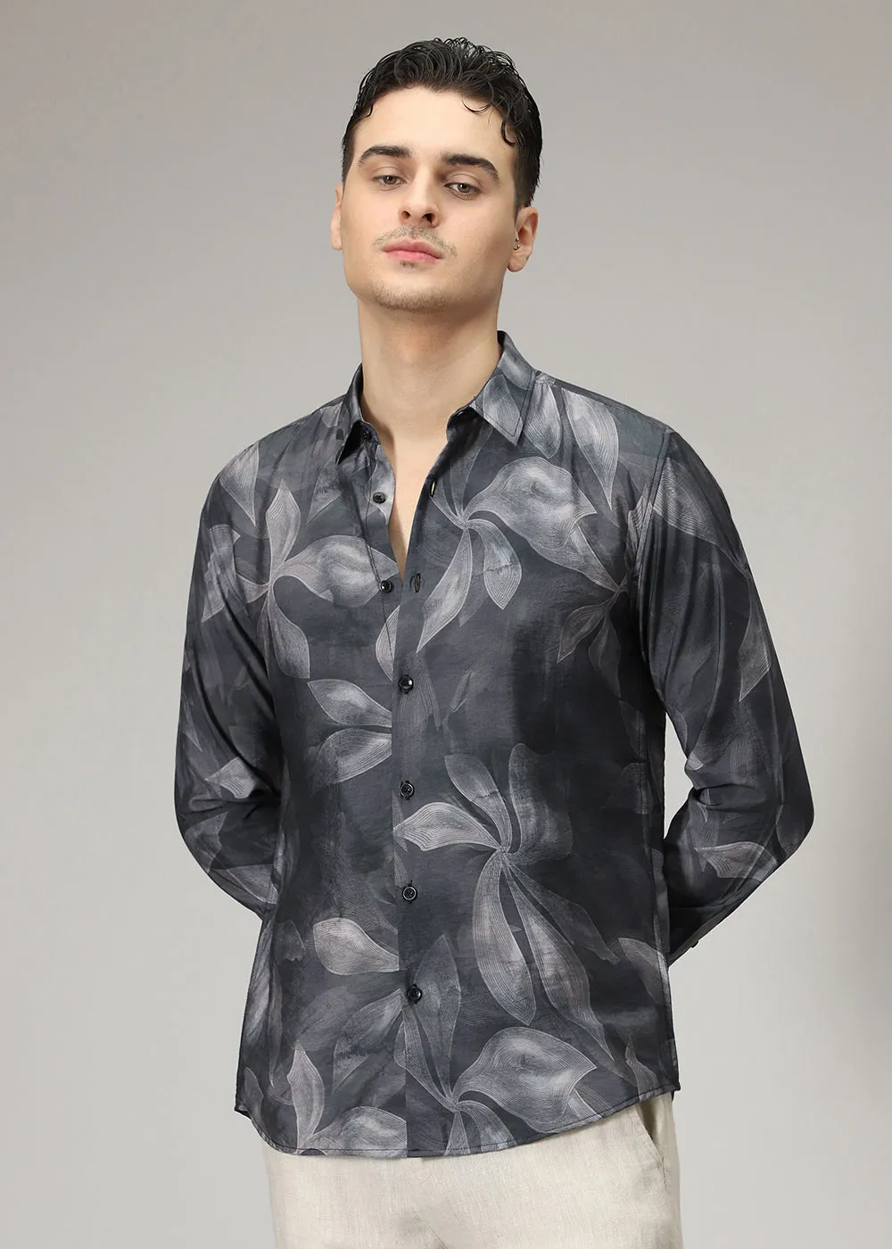 Black Line Floral Print Shirt