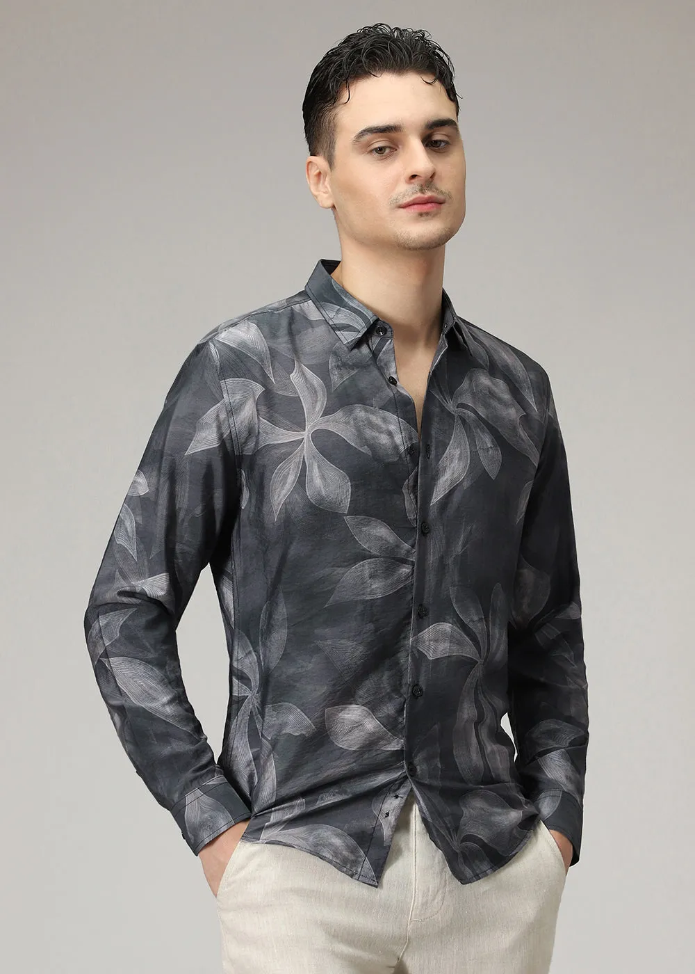 Black Line Floral Print Shirt