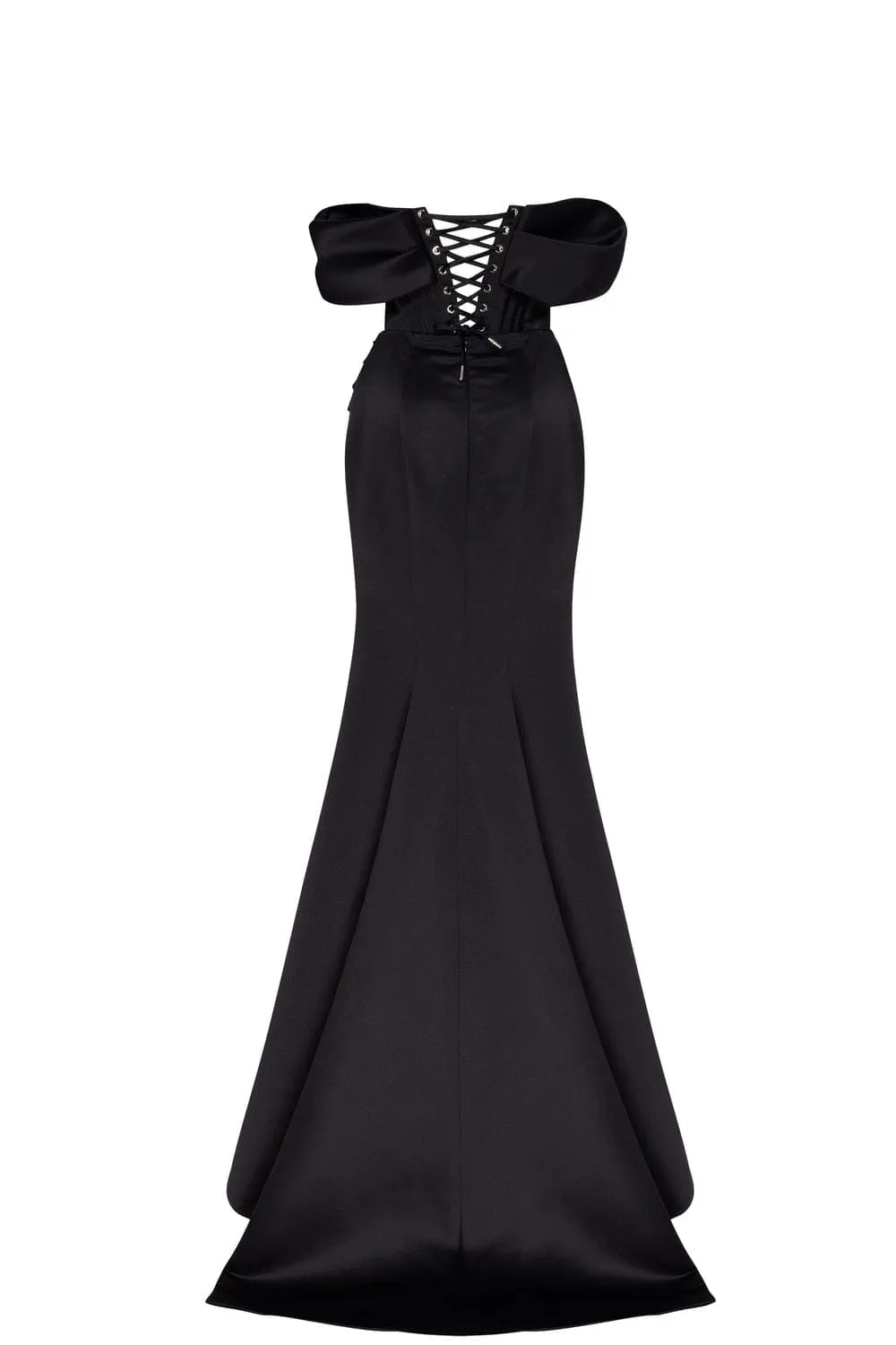 Black Princess strapless gown with thigh slit