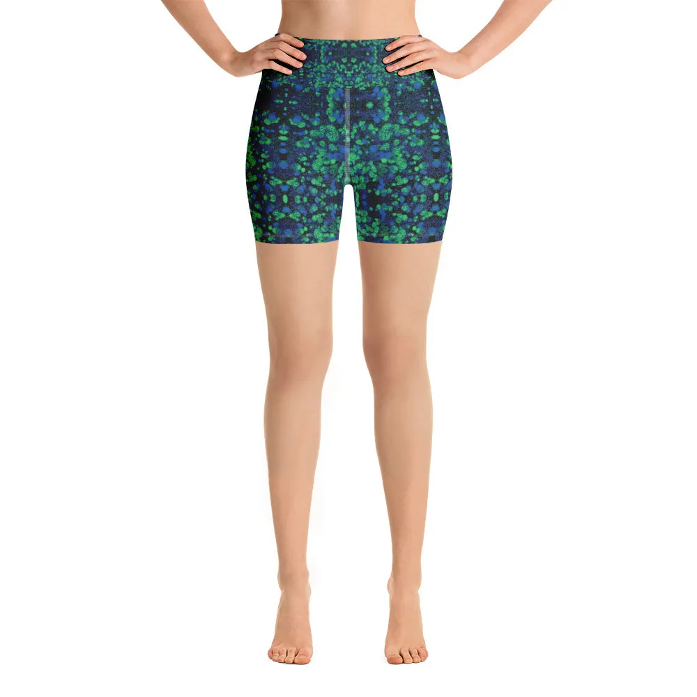 Blue Green Kaleidoscope High Waisted Yoga Shorts Trendy Wild Athleisure