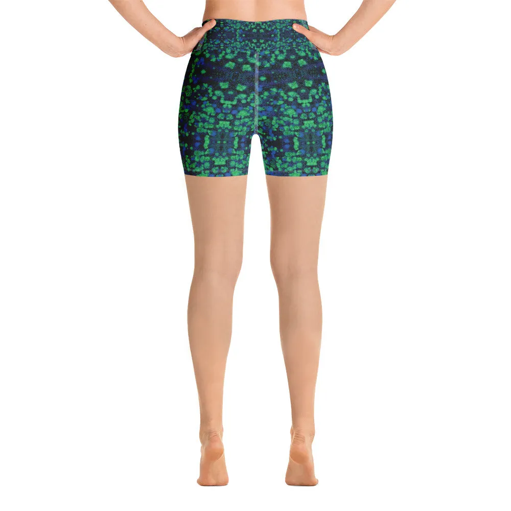 Blue Green Kaleidoscope High Waisted Yoga Shorts Trendy Wild Athleisure