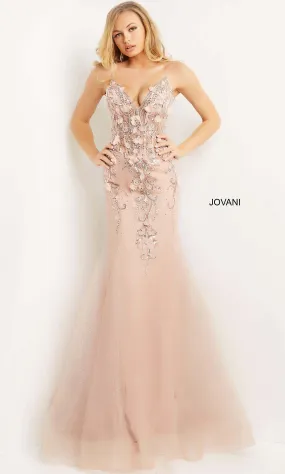 Blush Pink Sheer-Bodice Mermaid Jovani Prom Dress