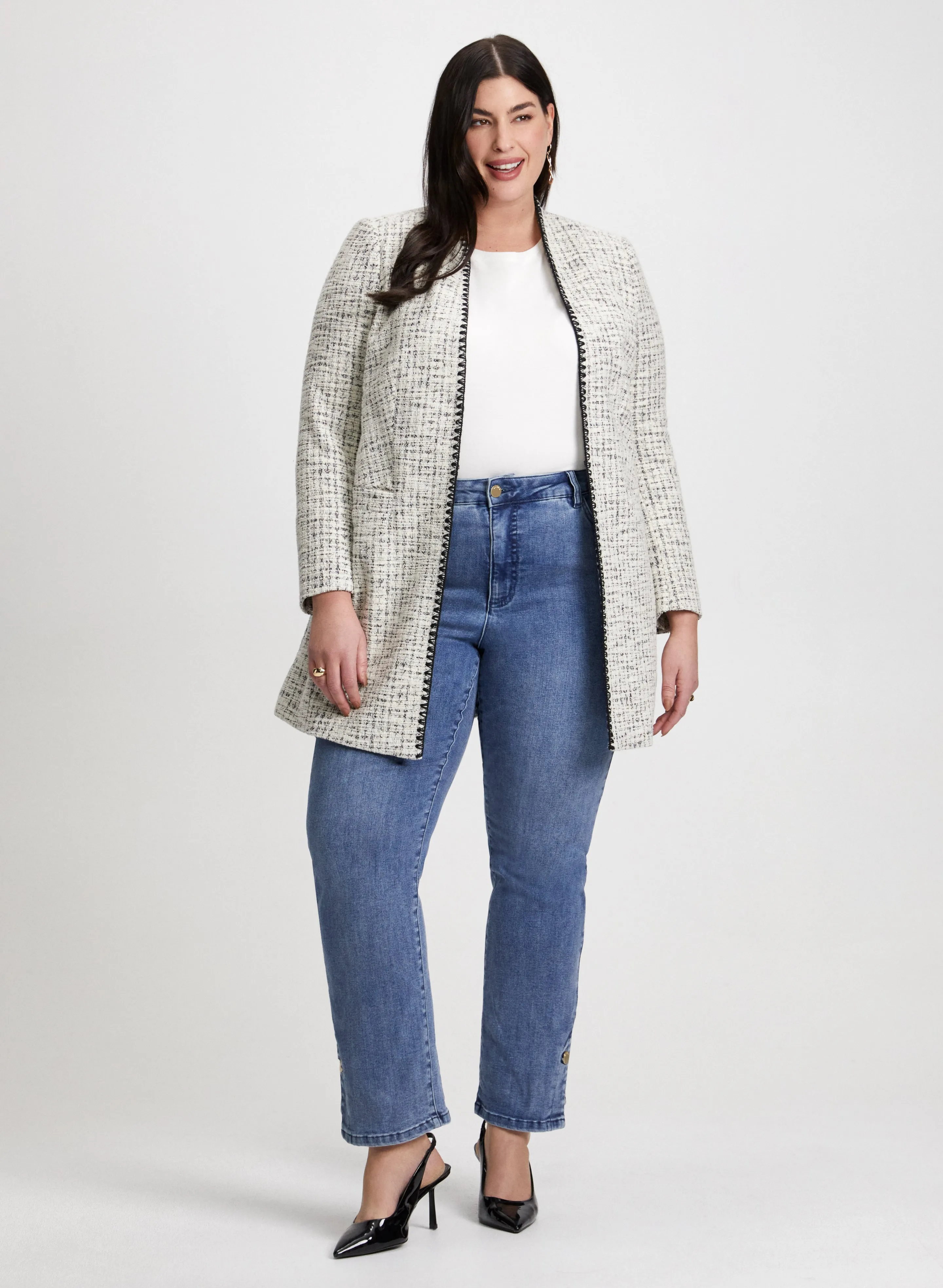 Bouclé Jacket & Straight Leg Jeans