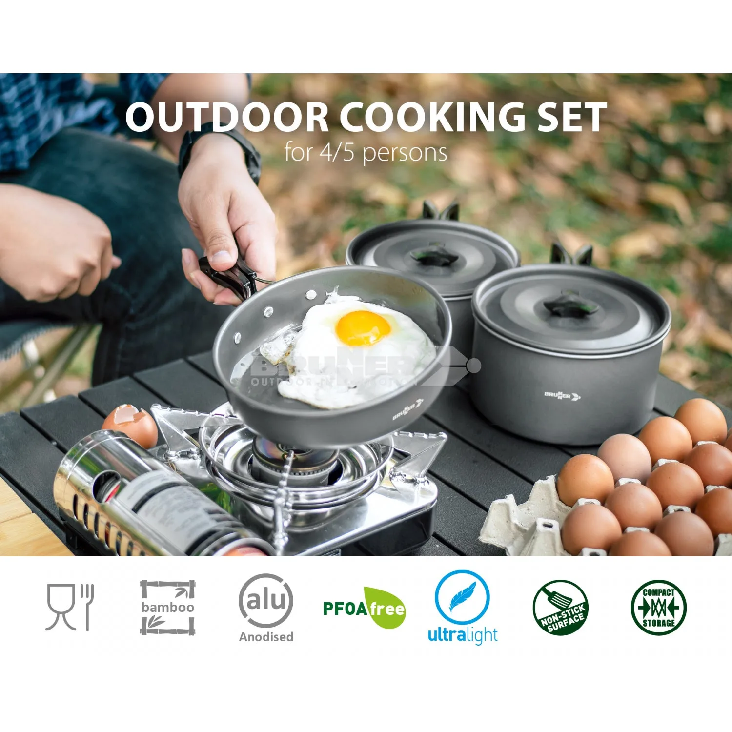 BRUNNER PACKPOT ULTRALITE 20 Set popote salva-spazio Outdoor in alluminio anodizzato per 4/5 persone