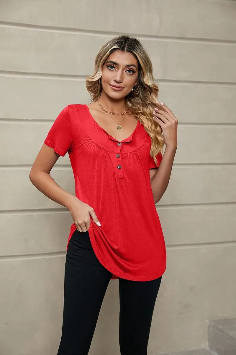 BUTTON NECK TUNIC TOP