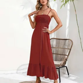 BUTTONS ADORN A SLIT HALTER DRESS_CWDMD1719