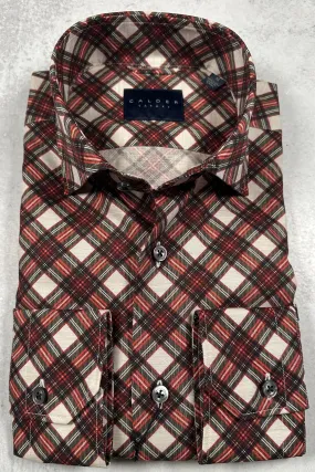 Calder Carmel Luxury Italian Printed Diamond Shaped Tartan Sport Shirt in Garnet