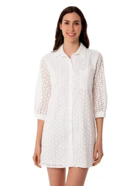 Camicia lunga da donna bianca con embrodery