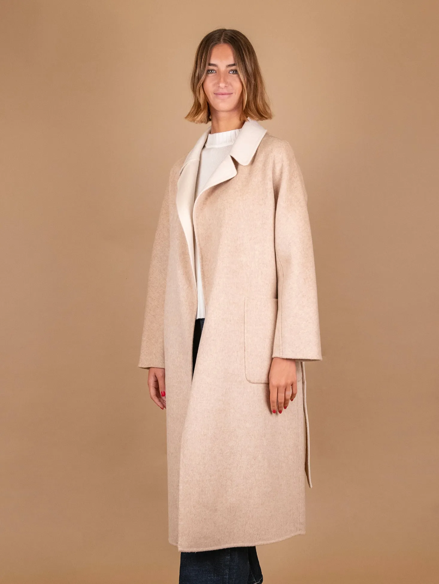 CAPPOTTO REVERSIBILE IN MISTO LANA BEIGE E PANNA