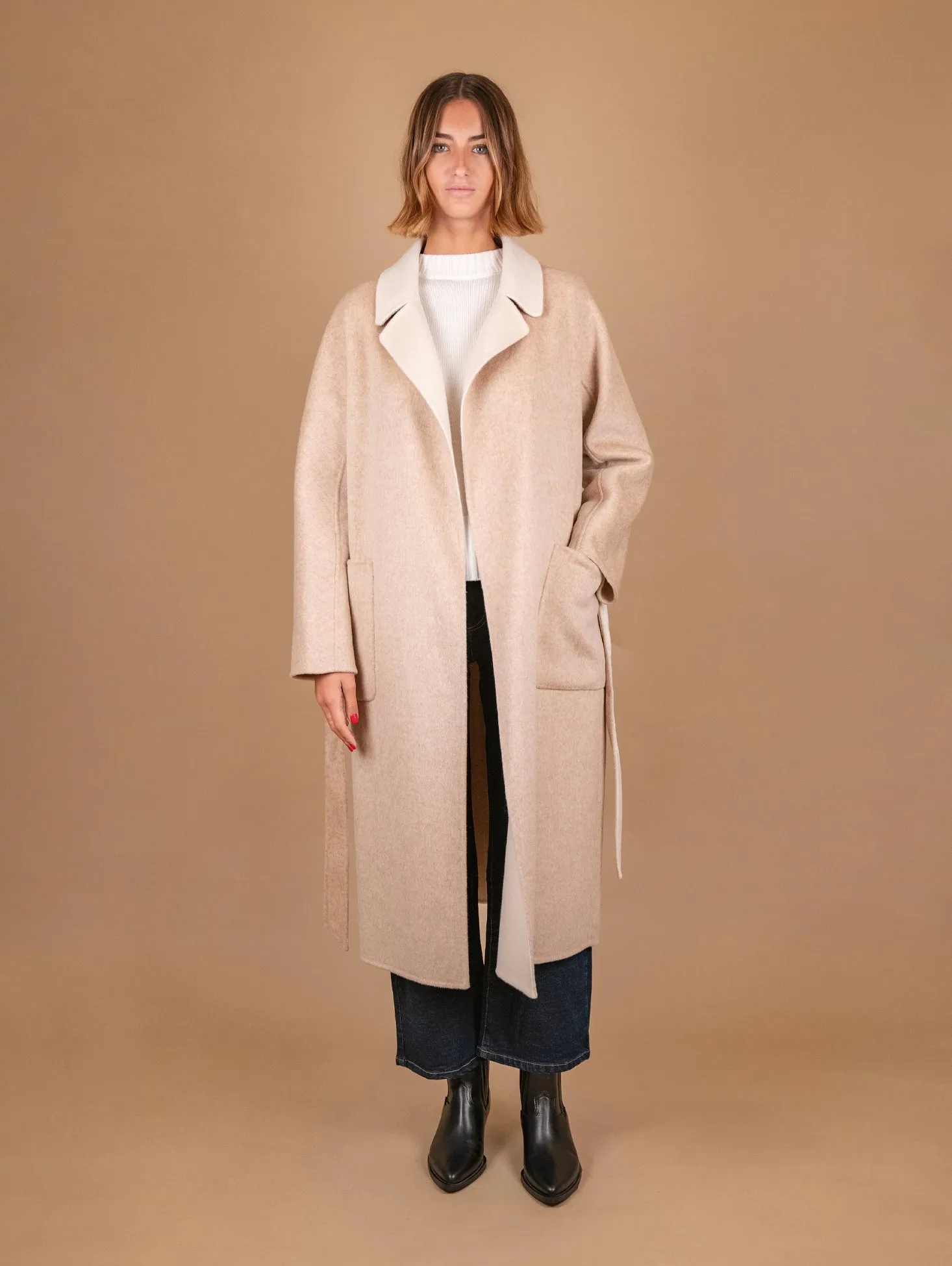 CAPPOTTO REVERSIBILE IN MISTO LANA BEIGE E PANNA