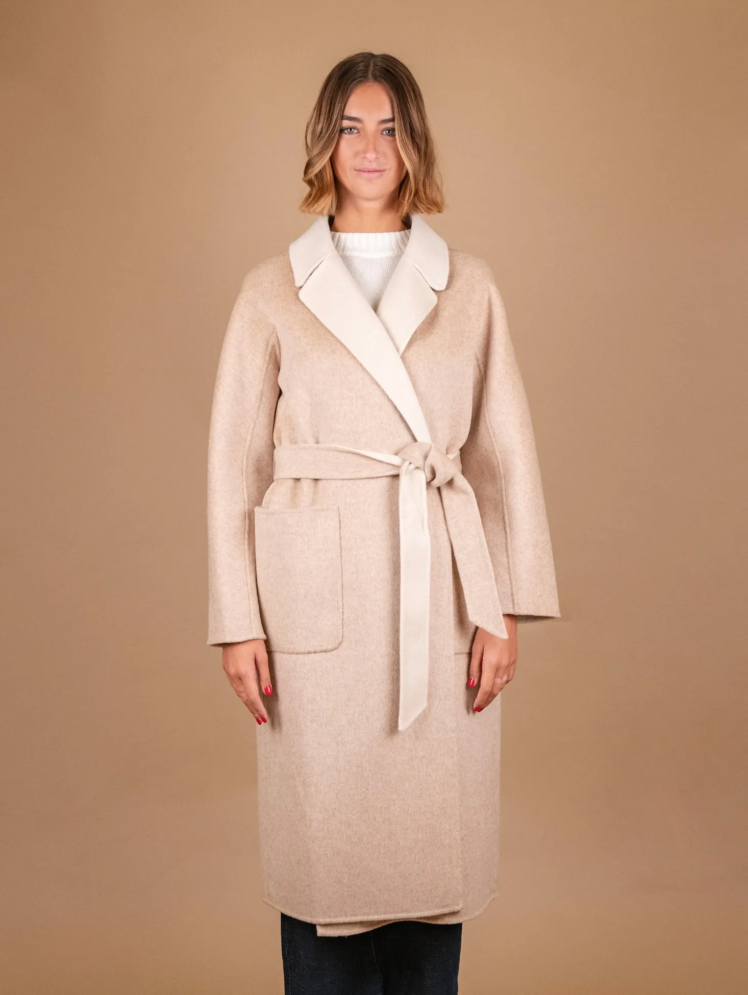 CAPPOTTO REVERSIBILE IN MISTO LANA BEIGE E PANNA